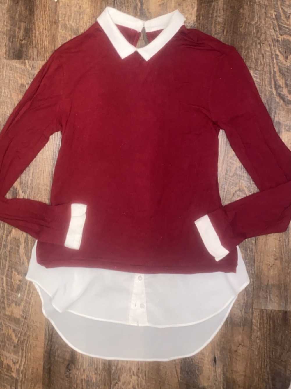 H&M Red & White Contrast Collared Long Sleeve Blouse Medium